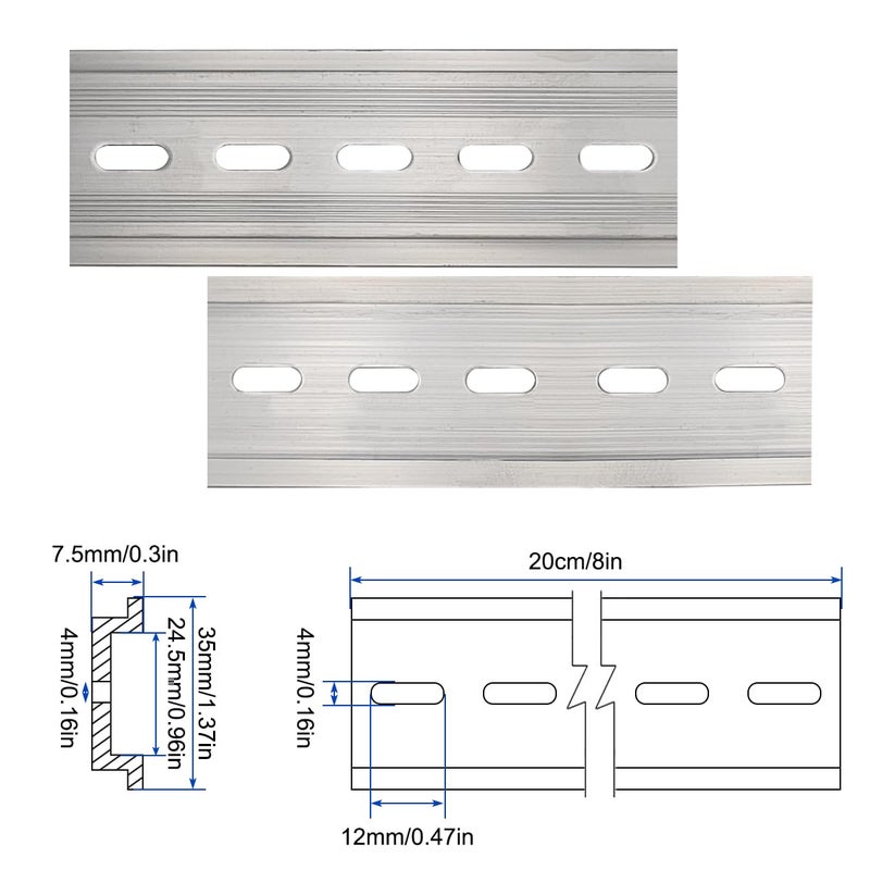 CKANDAY 10 Pcs 8 Inch Aluminum DIN Rails, Top Hat Slotted DIN Rail, 7.5 mm Height x 35 mm Width x 8 Inch Length, with 20 Pcs MXU-DIN-100 Screws for Hardware Components Mounting - Image 2